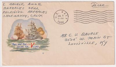 #ad WWII Patriotic Sailor#x27;s Mail US Navy Shoemaker CA Cover M7607