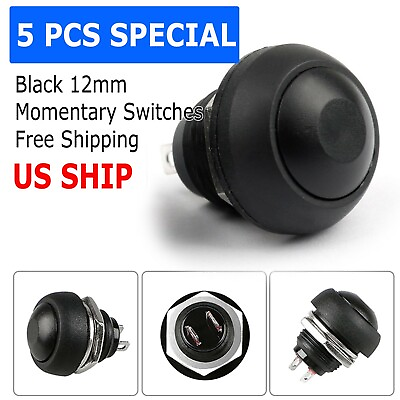 #ad 5X Black M4 12mm Waterproof Momentary ON OFF Push Button Round SPST Switch