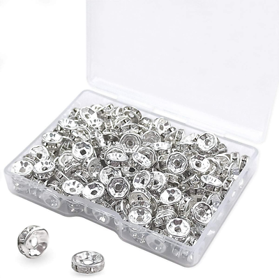 #ad 200Pcs Rondelle Spacer Beads Bright Silver Crystal Small 8mm Plated
