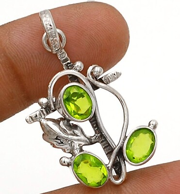 #ad Natural 2CT Peridot 925 Solid Sterling Silver Pendant 1 1 2quot; Long NW8 5