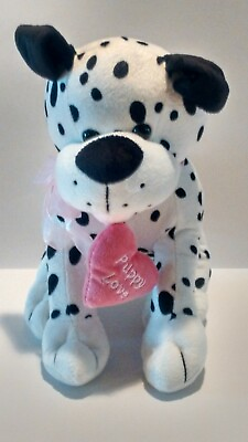 #ad Valentine White Dog Spotted Dalmatian PUPPY LOVE Pink Heart Soft Animal Plush 9quot;