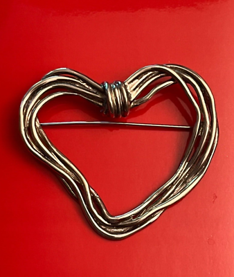 #ad VINTAGE HEART SHAPE FASHION STERLING SILVER BROOCH 2.5quot;H