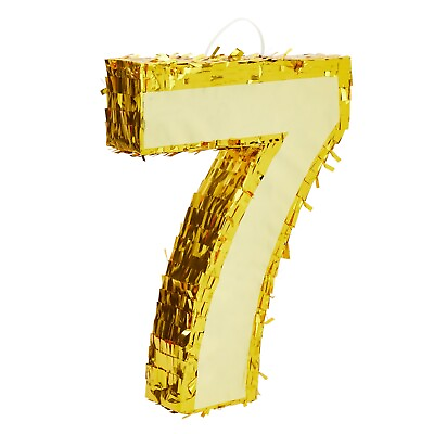 #ad Gold Foil Number 7 Pinata for 7th Birthday Party Decorations 16x11x3 In $21.99