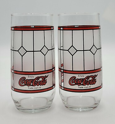 #ad Coca Cola Drinking Tumbler Tiffany Style Coke Frosted Stained Glass 12oz 355ml