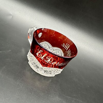 #ad Antique Souvenir Cup Ruby Red Flashed EAPG Eldorado Springs Missouri Vintage