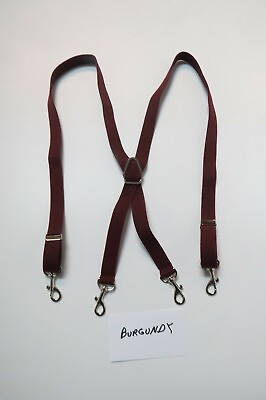 #ad Men#x27;s Burgundy Thin Suspenders X Y Back with Chromed Snap Ons USA Made $15.95