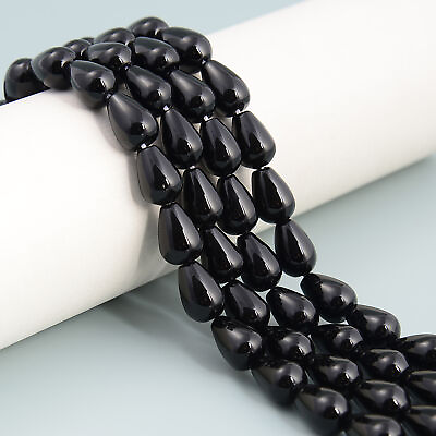 #ad Black Onyx Smooth Full Teardrop Beads Size 10x14mm 15.5#x27;#x27; Strand