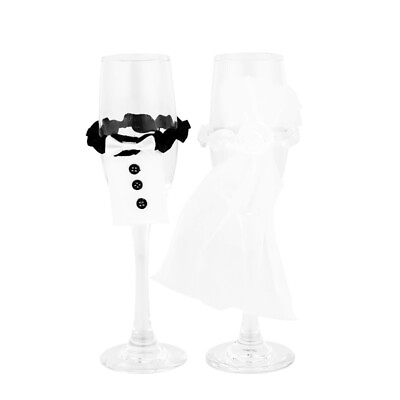 #ad 2PCS Wedding Wine Glasses Covers Brides and Groom Glasses Dresses