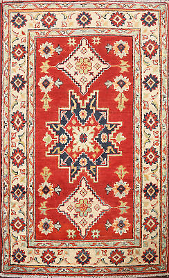 #ad South western Kazak Wool Accent Rug: Handmade Traditional Patterns 3x4 ft