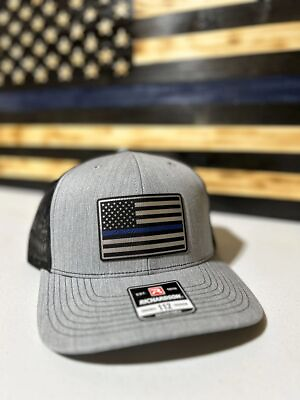 #ad Thin Blue Line Thin Red Line Leather Patch Richardson 112 Trucker Hat