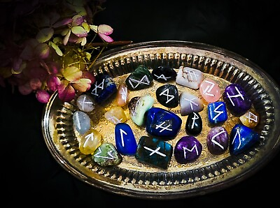 #ad Tumbled Handmade Runestone Set Nordic Heathen Runes Pagan Alter Supplies C $60.00