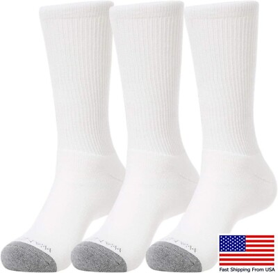 #ad 3 Pairs Crew Socks Men White Work Sports Athletic Cotton Socks Large Size 12 15