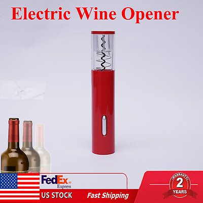 #ad Electric Wine Opener Automatic Cordless Wine Bottle Opener w Foil Cutter Red
