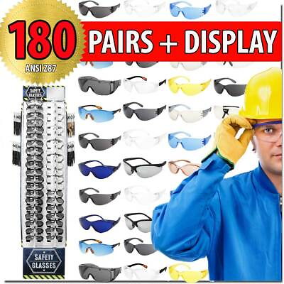 #ad SAFETY GLASSES 180 PCS WITH DISPLAY PROTECTIVE EYEWEAR SHOOTING GLASSES