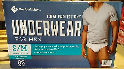 #ad Member#x27;s Mark Total Protection Underwear for Men Small Medium 92 Count