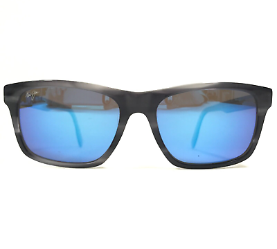 #ad Maui Jim Sunglasses MJ812 06E WAIPIO VALLEY Gray Striped Horn Blue Mirror Lens