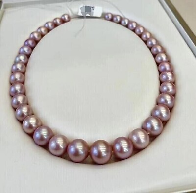 #ad 18 inch AAAA Japanese Akoya 9 10mm Purple pearl Necklace 14K Yellow Gold clasp