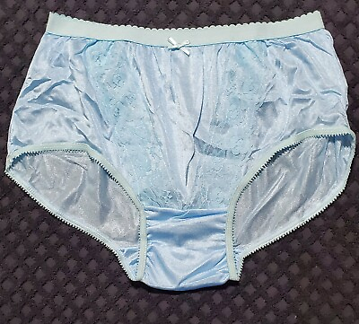 #ad Double Nylon Sissy Panty Slippery LACE 7 L Baby BLUE Wide Gusset Sheer Granny