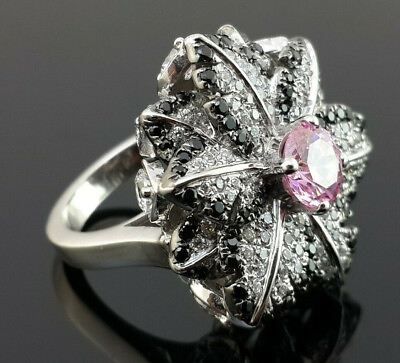 #ad Classic Round Center Mounted Pink Stone With Prong Style Statement Jewelry Ring