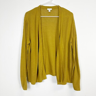 #ad J Jill Sweater Womens XL Chartreuse Cardigan Long Open Front Knit Linen Blend