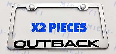 #ad X2 Outback Stainless Steel Chrome Mirror License Plate Frame Rust Free W Caps