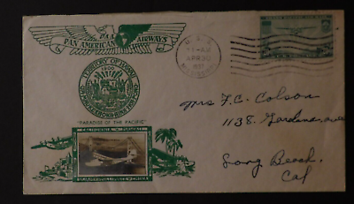 #ad 1937 USS Mississippi San Pedro CA Cover to Long Beach USA Crosby Cachet PAA