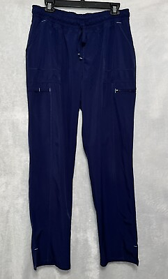 #ad Scrubstar Uniform Pants Women Size Large Blue Elastic Drawstring Waist Pockets