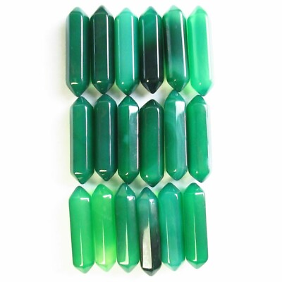 #ad 18Pcs 32x8mm Faceted Green Onyx Agate Hexagonal Pendulum Decoration T00659