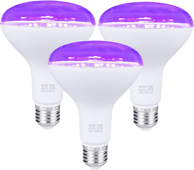 #ad 3 Pack 15W LED Black Light Bulbs BR30 E26 Blacklight LED Bulb 385 400nm Glow i