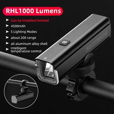 #ad ROCKBROS Bike Head Light 1000LM USB Rechargeable Rainproof LED Cycling Headlight