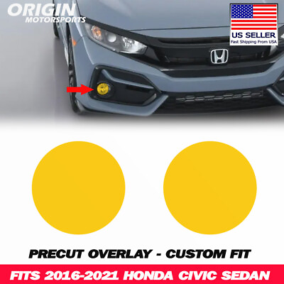 #ad Precut JDM Front Overlay Yellow Fog Light Tint Covers Fits Civic Sedan 2016 2021