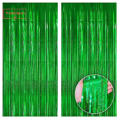 #ad Iridescent Green Streamer Backdrop 6.4X8 Feet Pack of 2 Green Birthday Deco