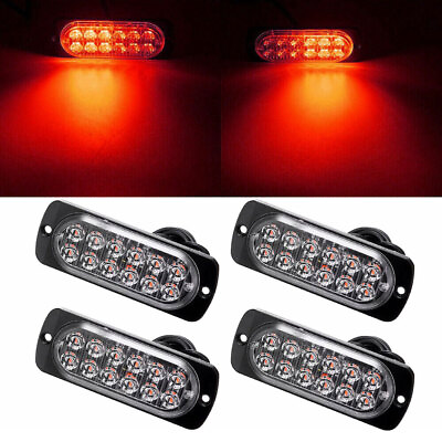 #ad 4x 12 Warning Red LEDs Hazard Dash Beacon Strobe Light Bar Foglights GBP 18.19