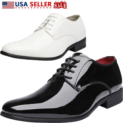 #ad Men#x27;s Formal Oxford Dress Loafer Shoes Faux Patent Leather Tuxedo Dress Shoes