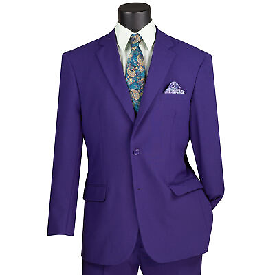 #ad LUCCI Men#x27;s Purple 2 Button Classic Fit Poplin Polyester Suit NEW