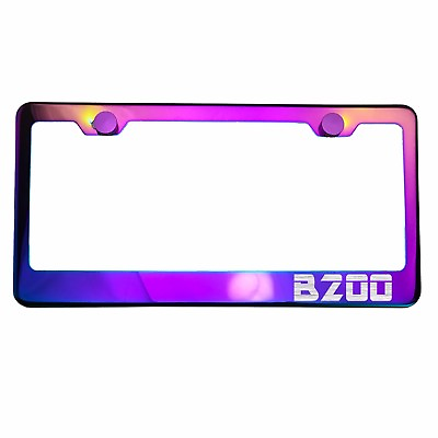 #ad Polish Neo Neon Chrome License Plate Frame B200 Laser Etched Metal Screw Cap
