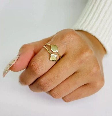 #ad 14K Gold Fancy Diamond amp; Circle Shape Authentic Yellow Gold Diamond Cut Ring