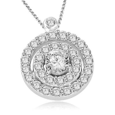 #ad Cluster Circle Pendant Necklace I1 G 0.75 Ct Round Diamond 14K Solid White Gold