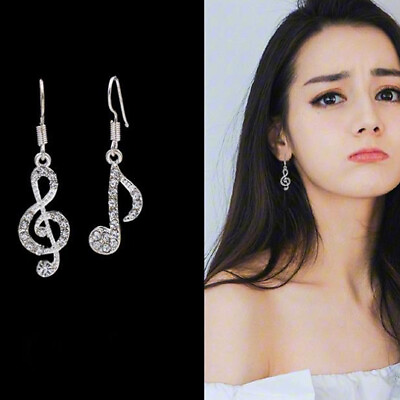 #ad Asymmetriy Music Notes Rhinestone Fashion Dangle Earrings Women Girls Jewelry