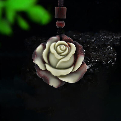#ad Jade Rose Pendant Natural Gift Stone Carved Gifts for Women Jewelry Necklace