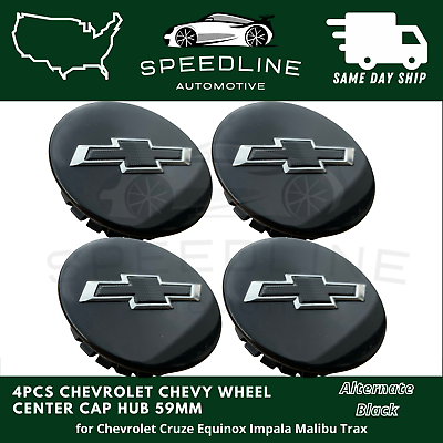 #ad 4x Black Wheel Hub Center Cap for Chevrolet Cruze Equinox Impala Malibu Trax New