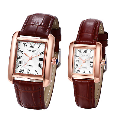 #ad Couple Men Women Retro Classic Roman Numberals Square Leather Quartz Wrist Watch