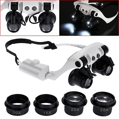 #ad Double Eye Jewelry Watch Repair Magnifier Loupe Glasses With LED Light 8 Lens s