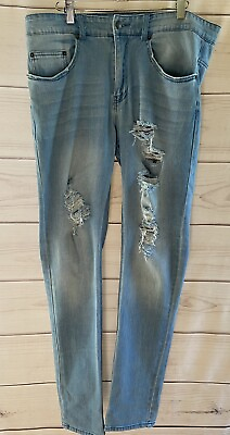 #ad Mens Young And Reckless Distressed Jeans Size 33 Light Blue