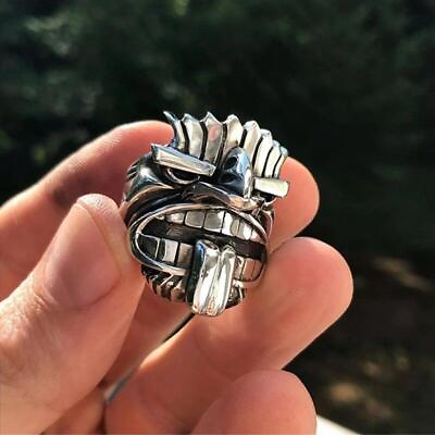 #ad Stainless Tribal Mythology Totem Tiki Biker Steel Amulet Unique Jewelry Rings