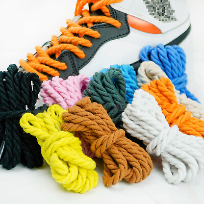 #ad Canvas Cotton Round Shoelaces Solid Thick Hemp Rope Cotton Linen Shoe Laces