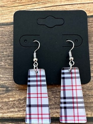 #ad Hypoallergenic Dangle Drop Earrings Holiday Tan Black Red Plaid Stripe Charm RTS