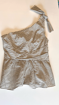 #ad NWT Anthropologie HD Paris Women#x27;s Linen Striped One Shoulder Tie Top Blouse 6
