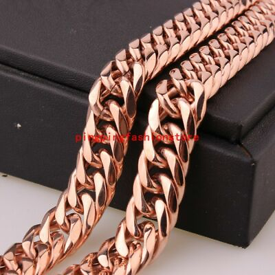 #ad 16mm Fashion Stainless Steel Rose Gold Cuban Curb Chain Mens Womens Necklace 24quot;