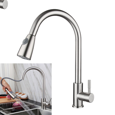 #ad Chrome Kitchen Faucet Swivel Single Handle Sink Pull Down Sprayer Mixer Tap